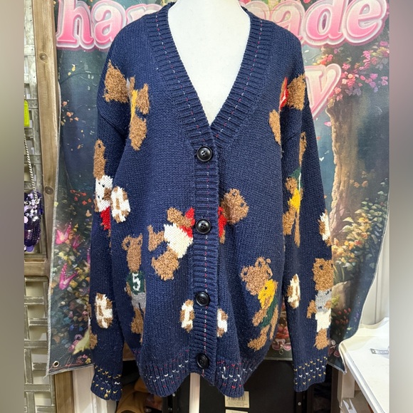 Sweaters - Navy Blue Teddy Bear Cardigan Sweater